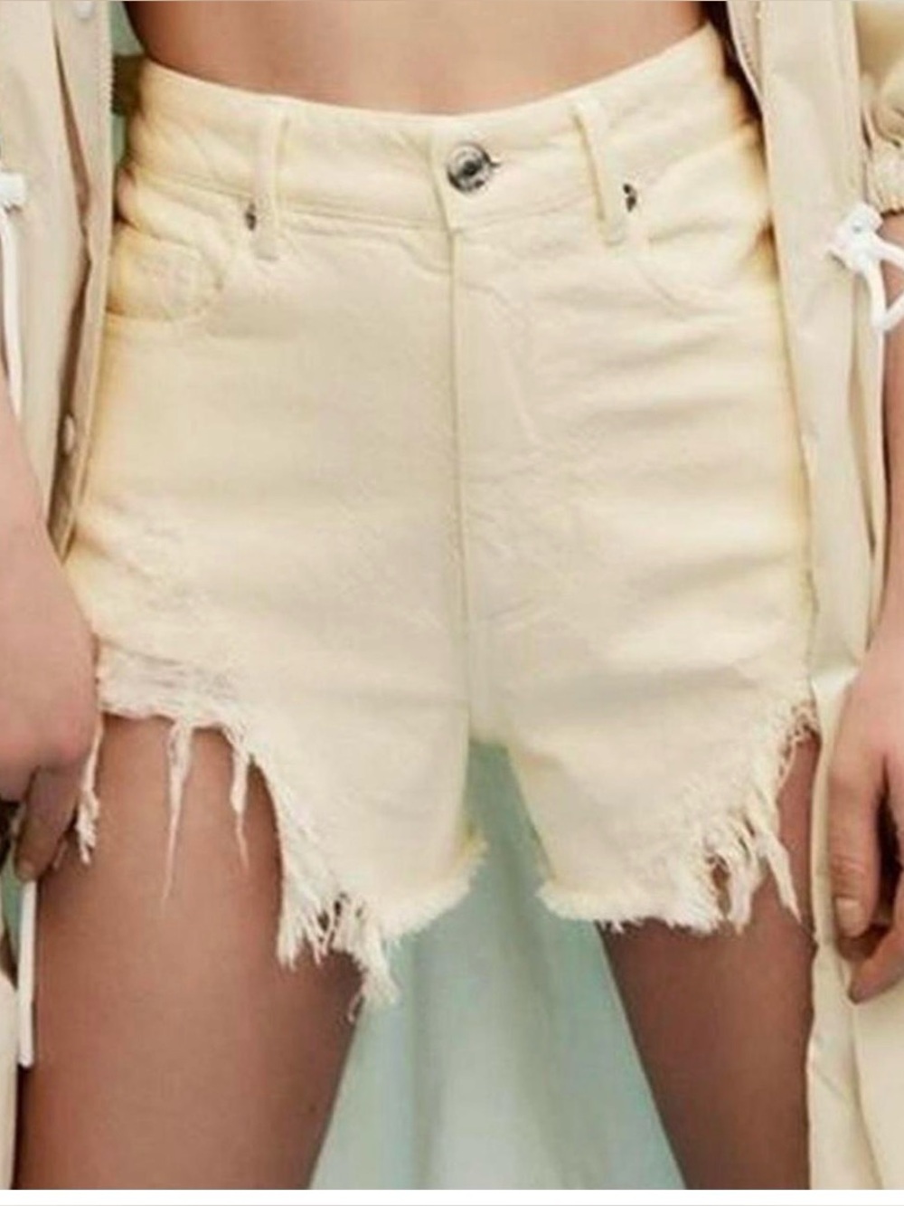 Zara yellow Frayed Hem Denim Shorts